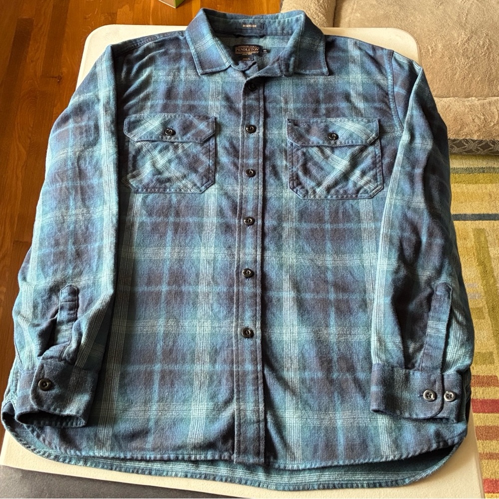 Pendleton Burnside Men's blue and black Plaid Shirt Size XL Cotton Flannel